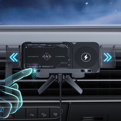 Car Wireless Charger 15W Dual Coil Car Vent Phone Holder Fast Charging Cell Phone Holder for Smartphone/Pad/Foldable Phone