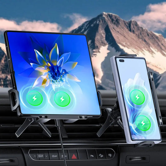 Car Wireless Charger 15W Dual Coil Car Vent Phone Holder Fast Charging Cell Phone Holder for Smartphone/Pad/Foldable Phone