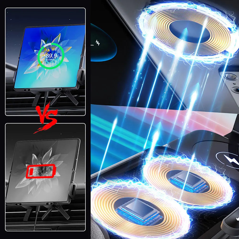 Car Wireless Charger 15W Dual Coil Car Vent Phone Holder Fast Charging Cell Phone Holder for Smartphone/Pad/Foldable Phone
