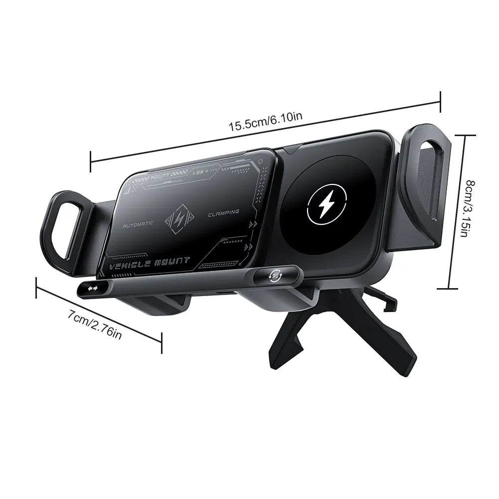 Car Wireless Charger 15W Dual Coil Car Vent Phone Holder Fast Charging Cell Phone Holder for Smartphone/Pad/Foldable Phone