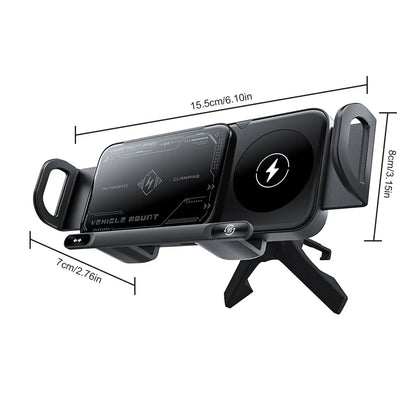 Car Wireless Charger 15W Dual Coil Car Vent Phone Holder Fast Charging Cell Phone Holder for Smartphone/Pad/Foldable Phone