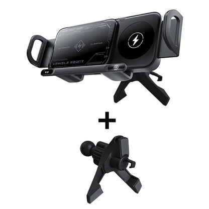 Car Wireless Charger 15W Dual Coil Car Vent Phone Holder Fast Charging Cell Phone Holder for Smartphone/Pad/Foldable Phone