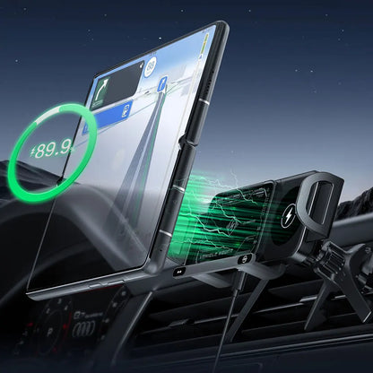 Car Wireless Charger 15W Dual Coil Car Vent Phone Holder Fast Charging Cell Phone Holder for Smartphone/Pad/Foldable Phone