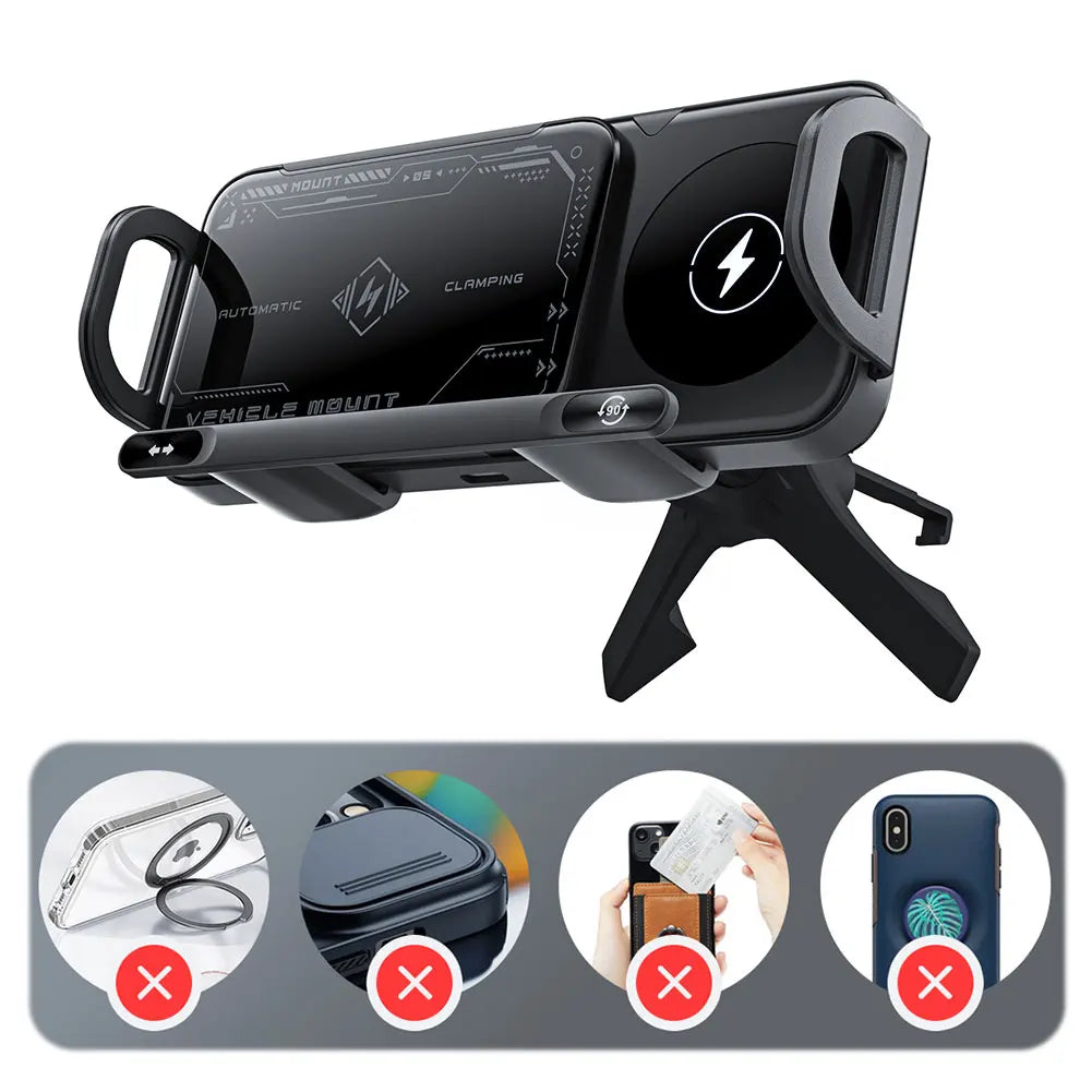 Car Wireless Charger 15W Dual Coil Car Vent Phone Holder Fast Charging Cell Phone Holder for Smartphone/Pad/Foldable Phone