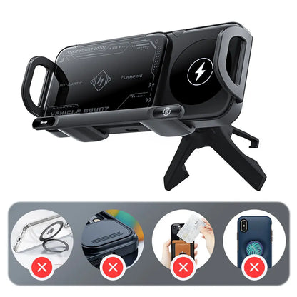 Car Wireless Charger 15W Dual Coil Car Vent Phone Holder Fast Charging Cell Phone Holder for Smartphone/Pad/Foldable Phone